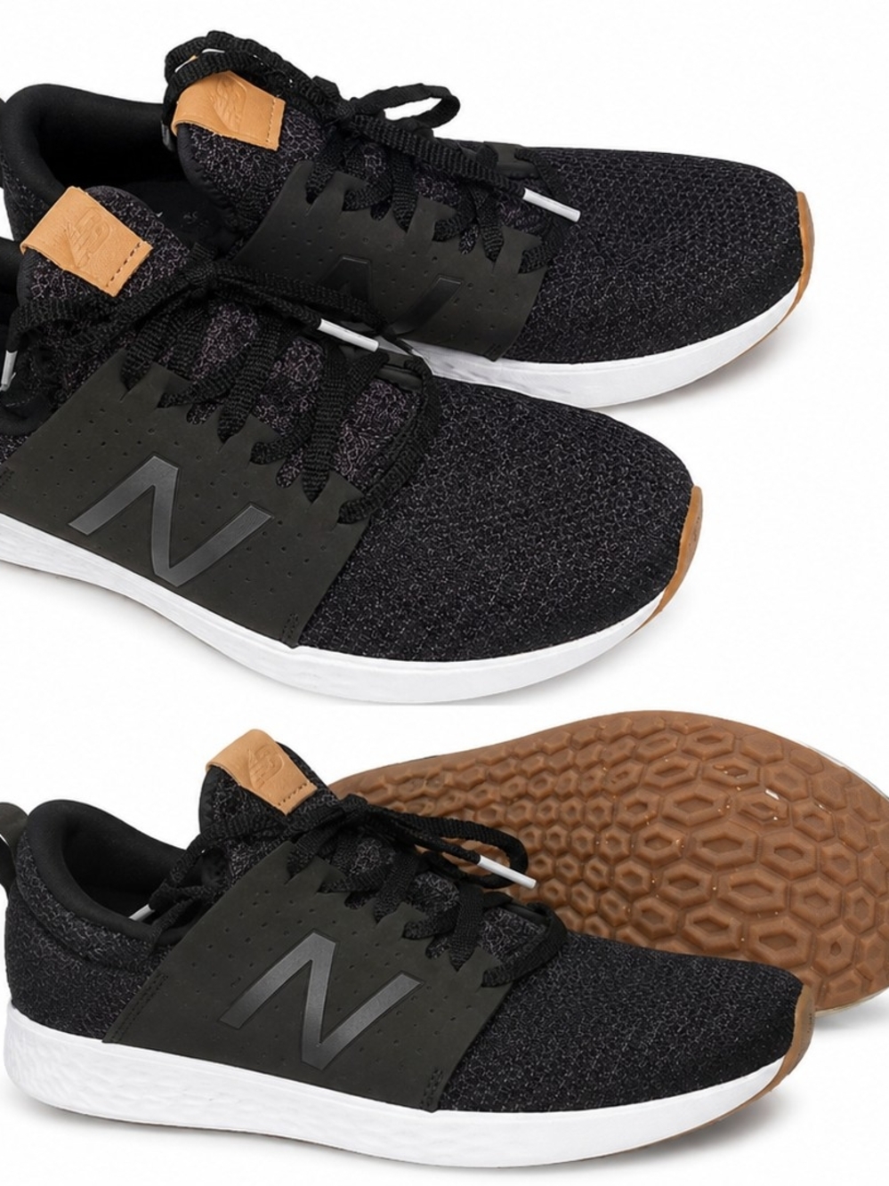 New Balance Black Knit Sneakers with Brown Gum Outsole